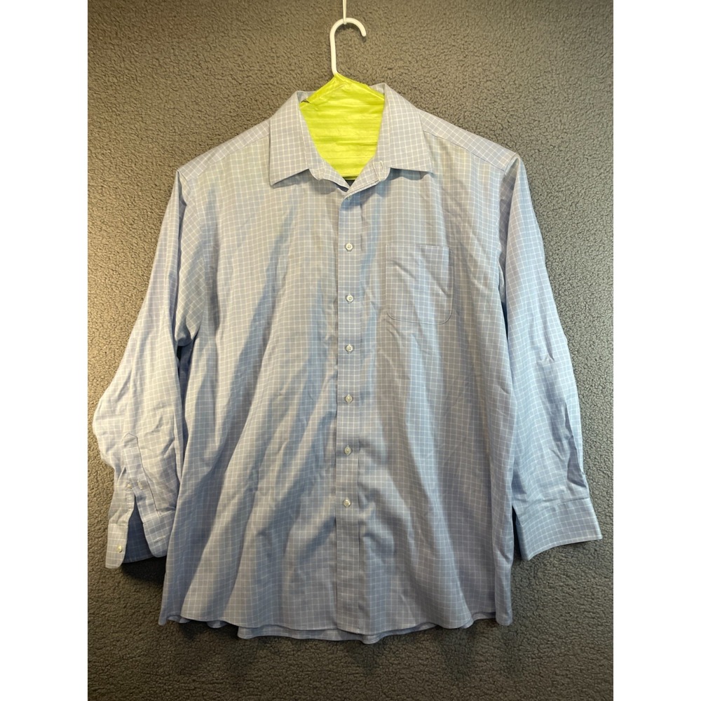 Roundtree & Yorke Gold Label‎ Dress Shirt Mens 18  37 BIG White/Blue Checks